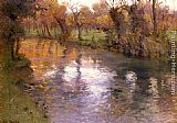 Fritz Thaulow An Orchard On The Banks Of A River painting